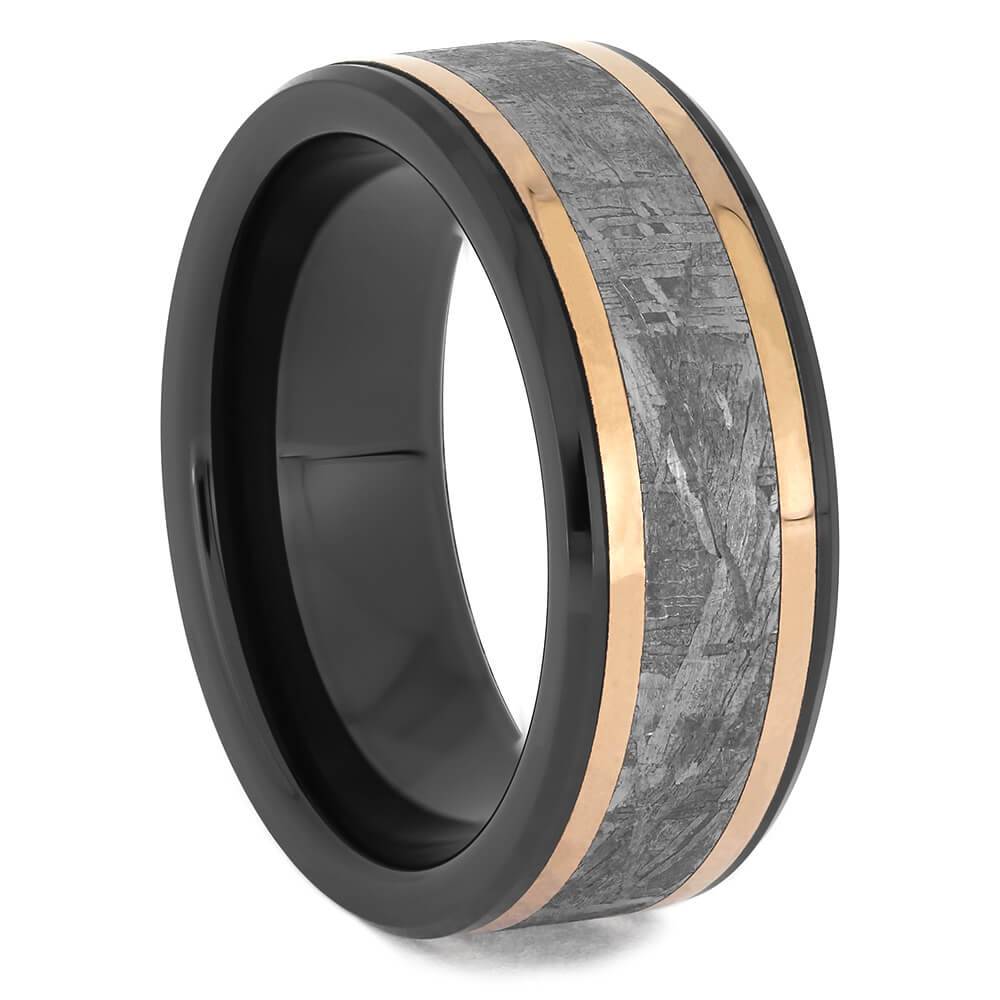 Black Ring With Meteorite & Copper Pinstripes-4707 - Jewelry by Johan