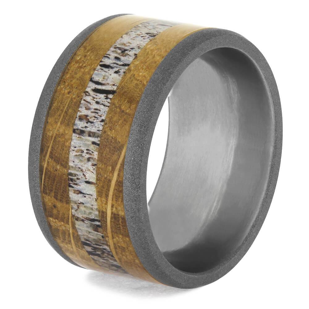 Deer Antler Wedding Band with Titanium Edges