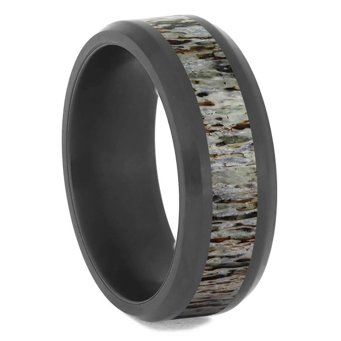Black Zirconium Antler Wedding Band with Beveled Edges-4724-AN - Jewelry by Johan