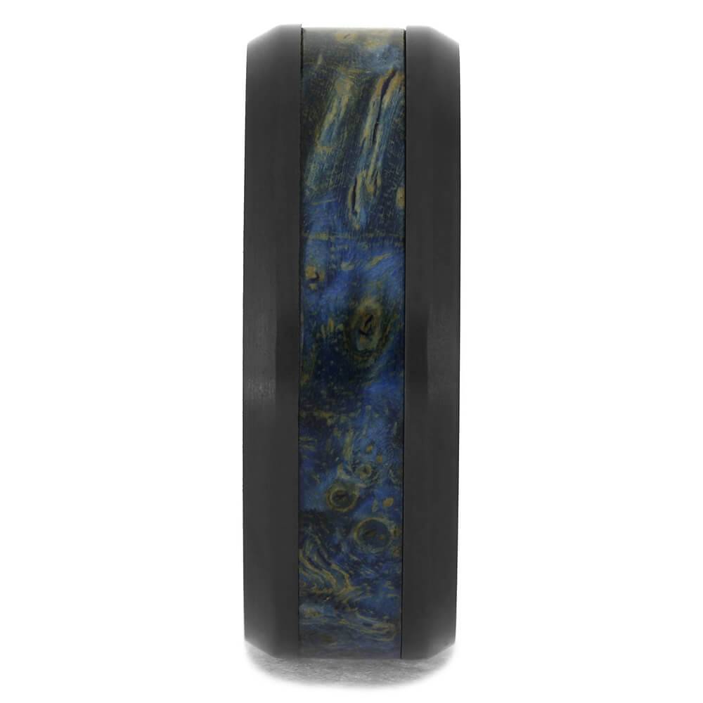 Beveled Black Zirconium Wedding Band with Blue Wood-4724-WD - Jewelry by Johan