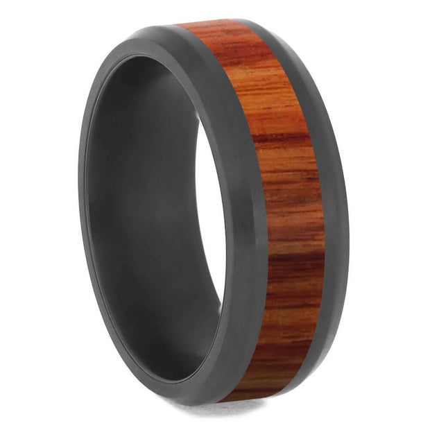 Black Zirconium Ring With Exotic Tulipwood Inlay-4724-WDX - Jewelry by Johan