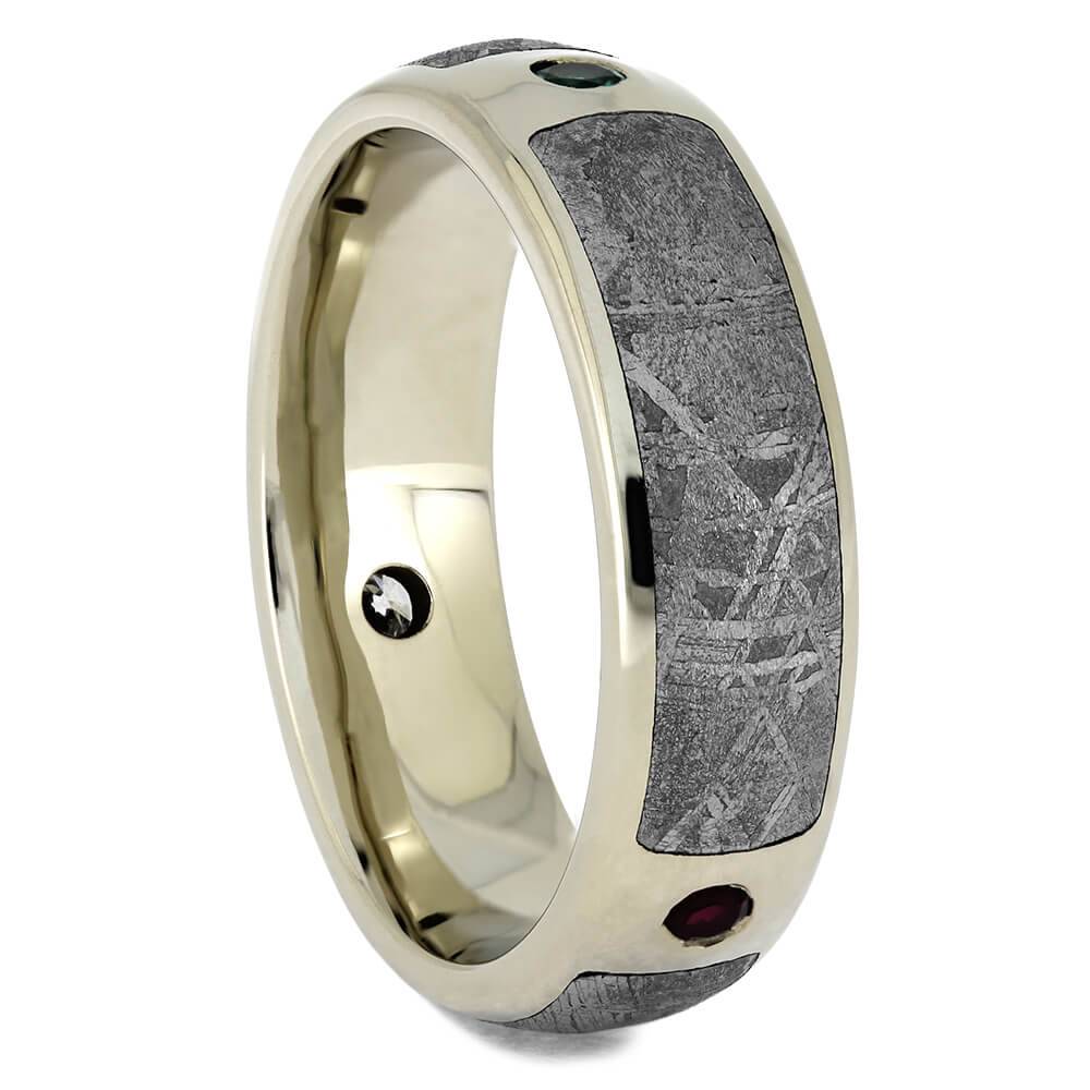 Silver meteorite ring with gemstone inlay