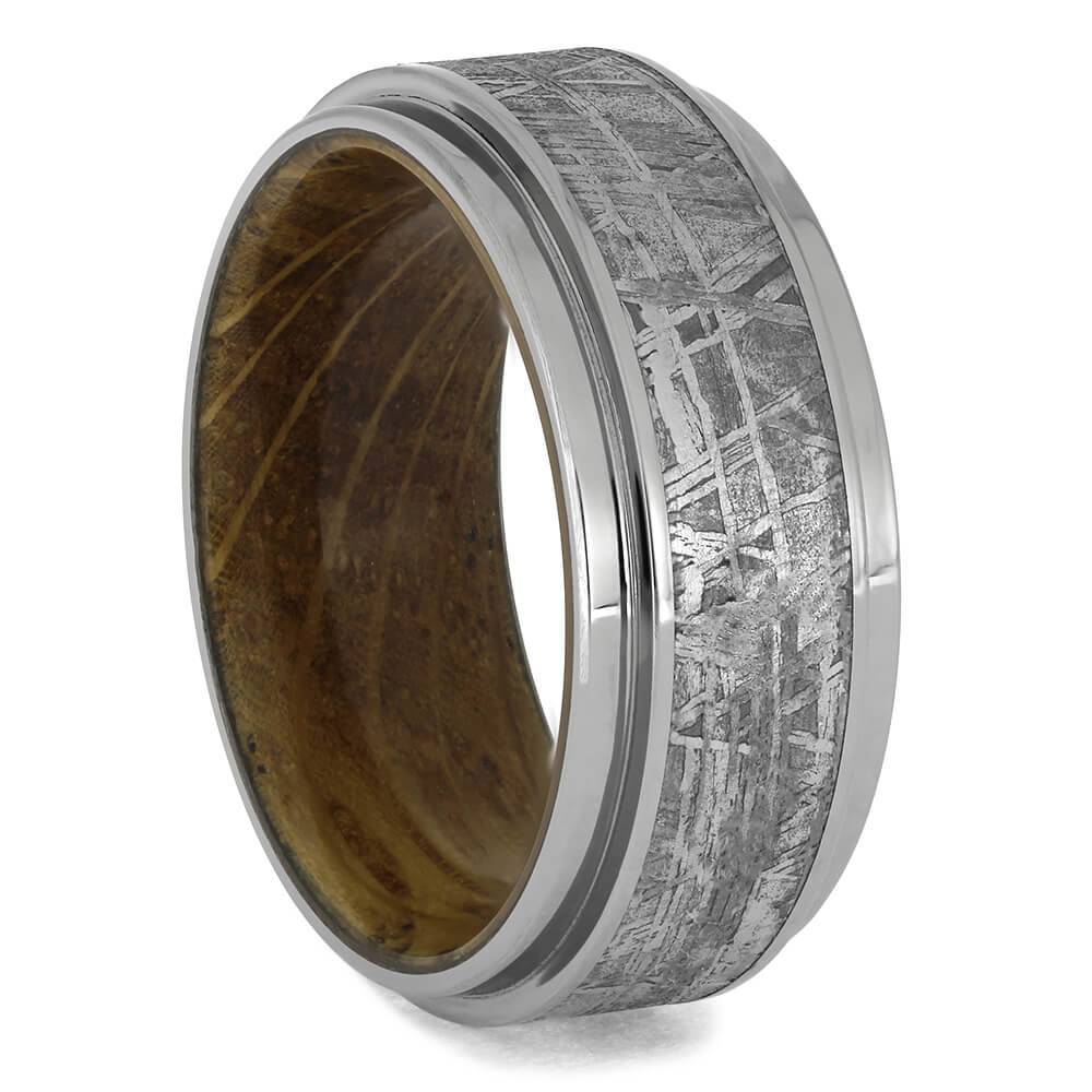 Meteorite Wedding Band with Whiskey Barrel Sleeve