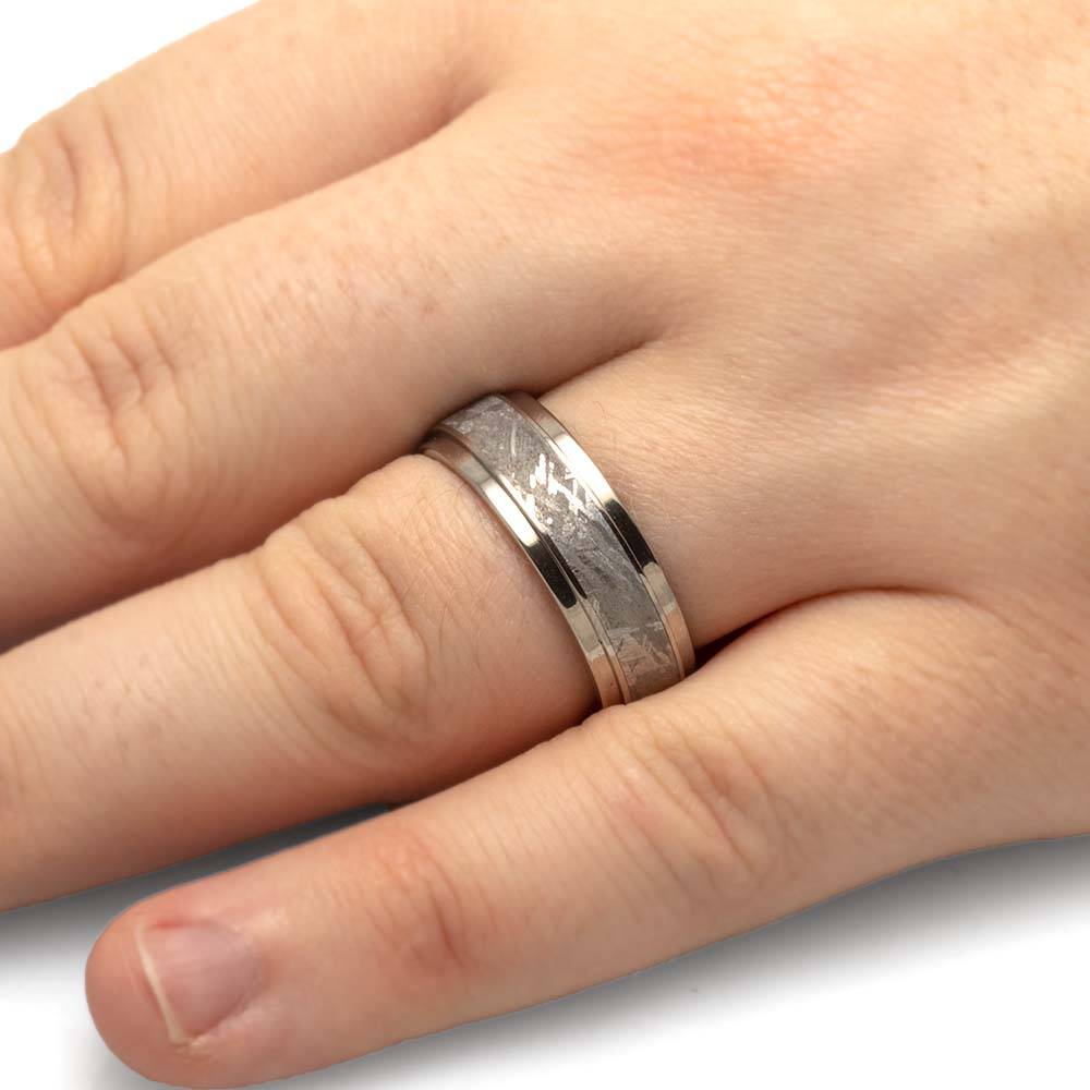 Meteorite Wedding Band with Whiskey Barrel