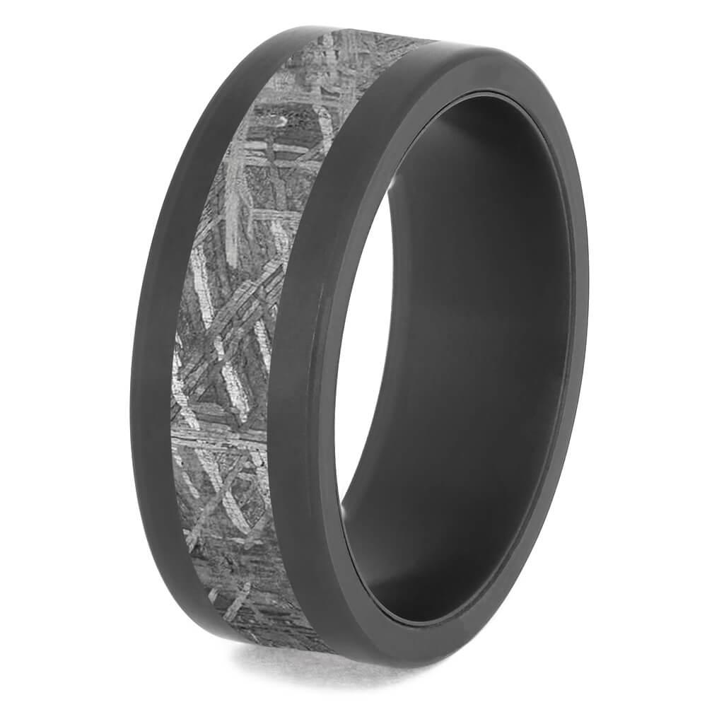Meteorite & Black Zirconium Men's Wedding Band-4743 - Jewelry by Johan