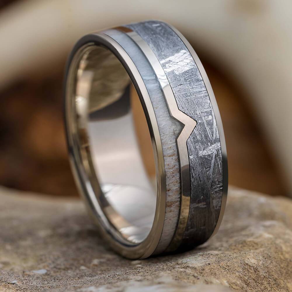 Meteorite Ring with Deer Antler