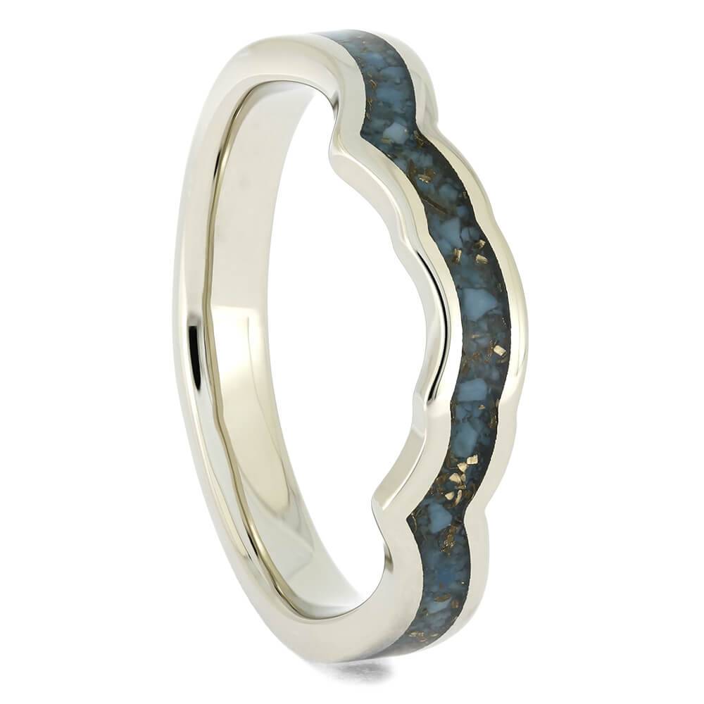 Turquoise Wedding Band with Gold Flakes