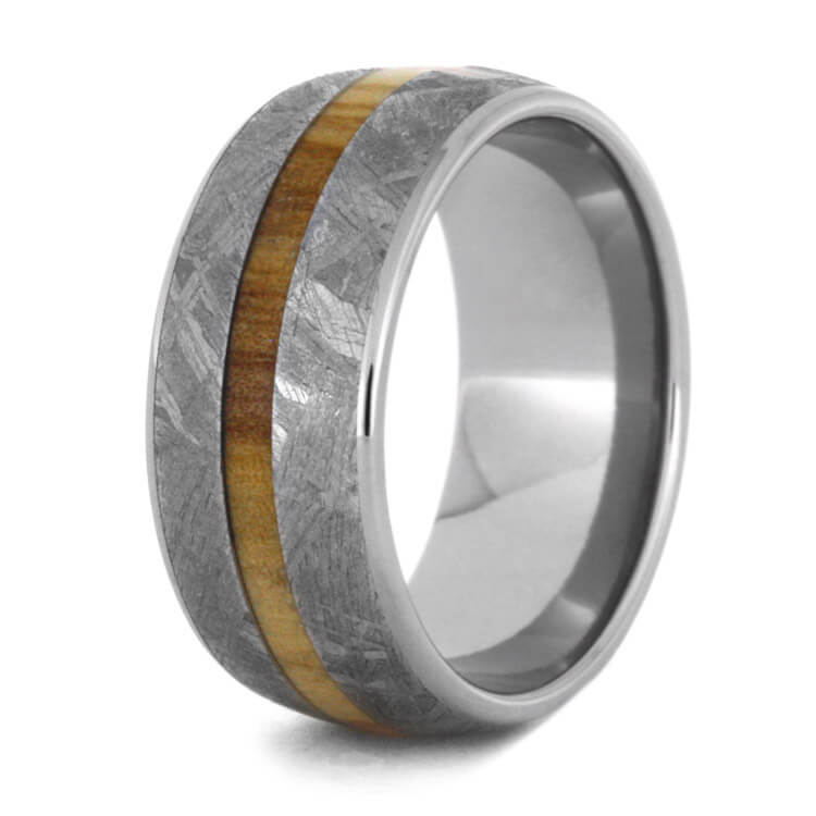 Olive Wood Cross Ring, Gibeon Meteorite Ring With Titanium-2291 - Jewelry by Johan