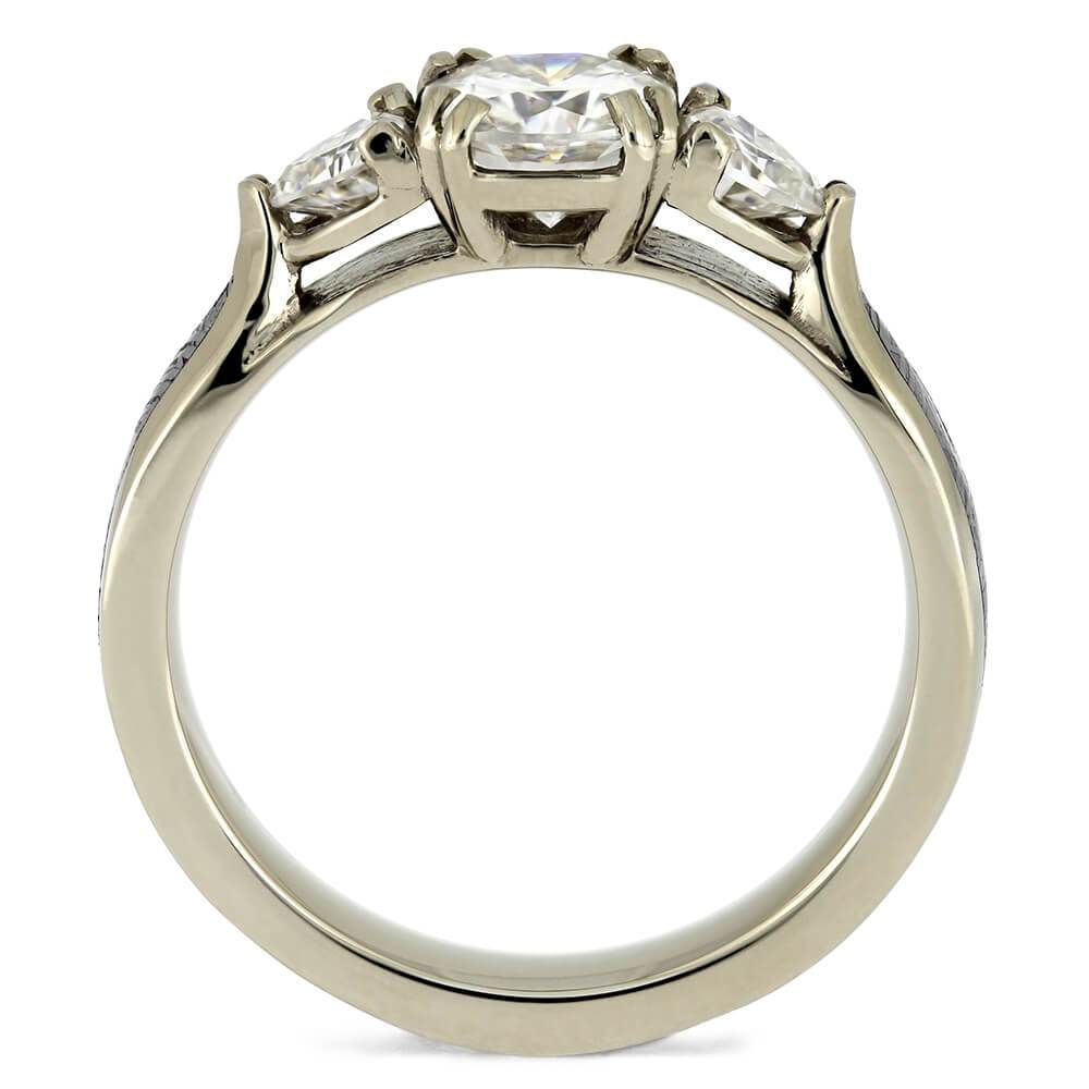 Moissanite Engagement Ring with Meteorite and Side Set Diamonds - Jewelry by Johan