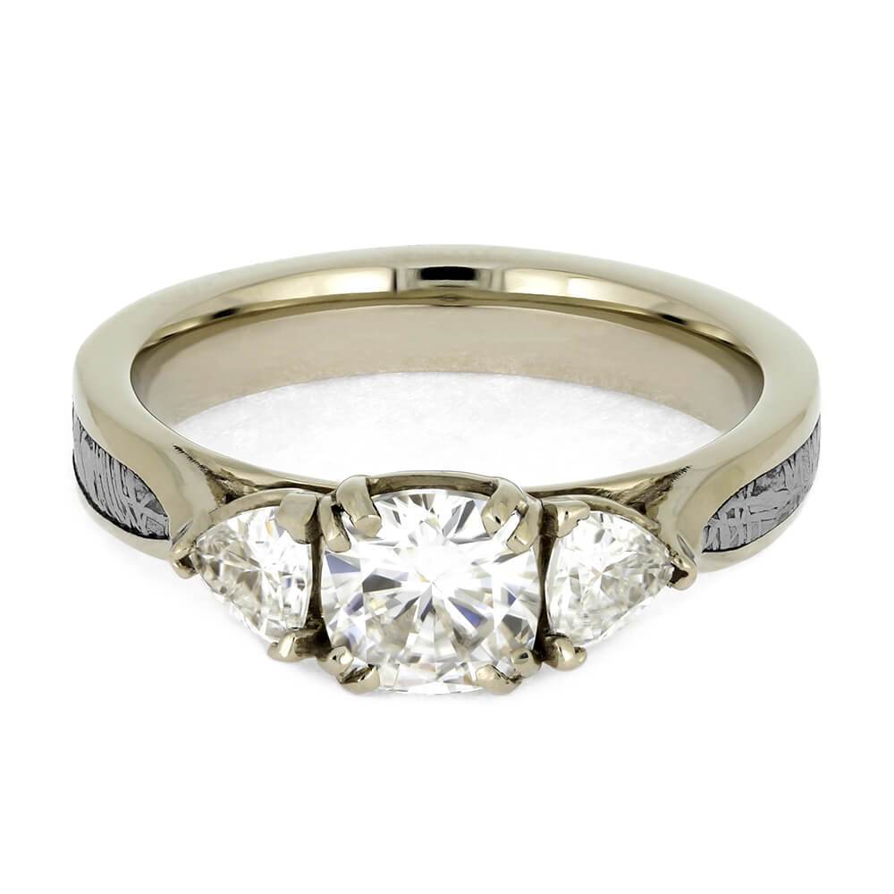 Moissanite Engagement Ring with Meteorite and Side Set Diamonds - Jewelry by Johan