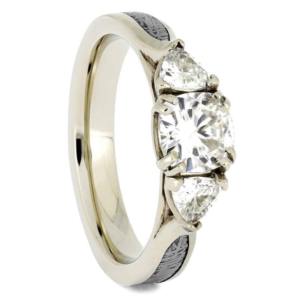 Moissanite Engagement Ring with Meteorite and Side Set Diamonds - Jewelry by Johan