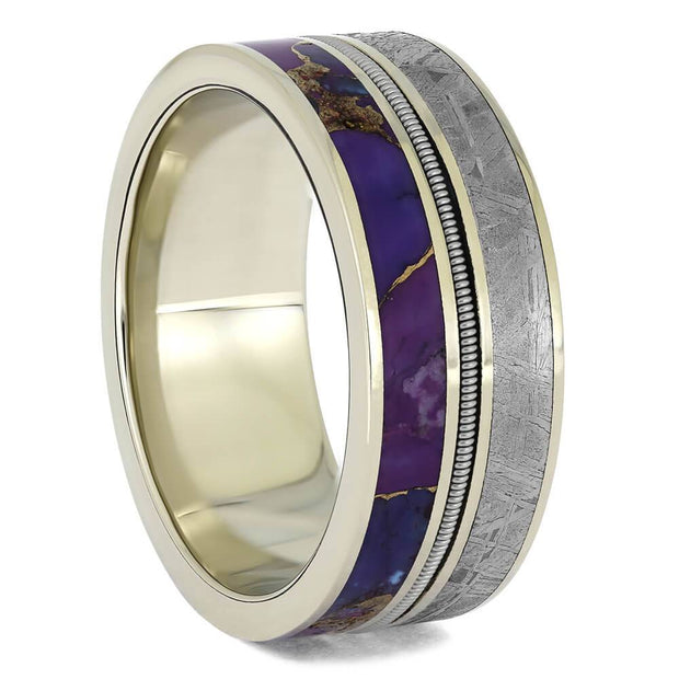 Turquoise and Meteorite Ring in White Gold