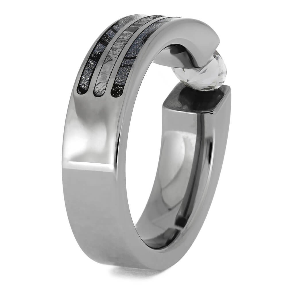 Cobaltium Mokume Gane Engagement Ring with Meteorite-4777 - Jewelry by Johan