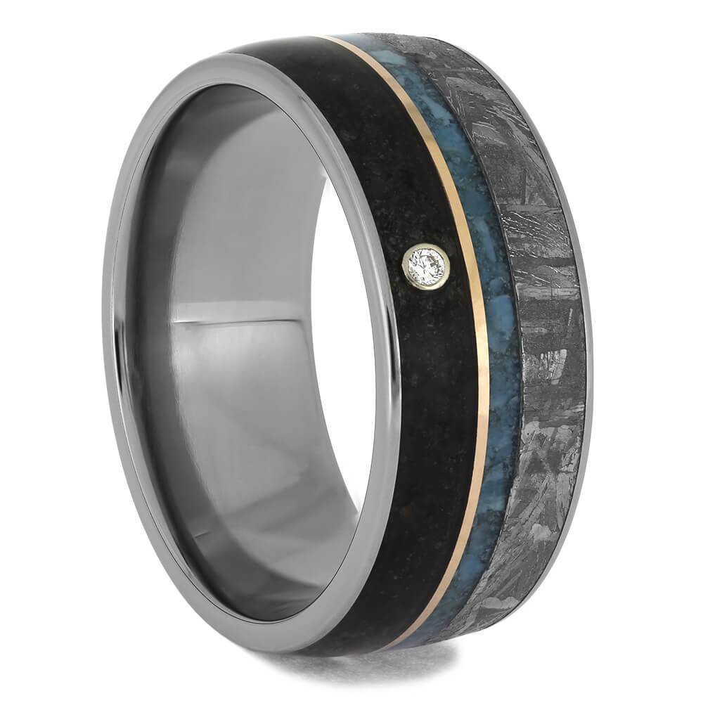 Meteorite and Dinosaur Bone Wedding Band