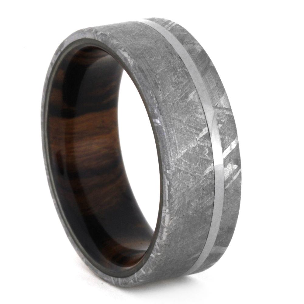 Meteorite Wedding Ring With Wood Sleeve, Ironwood Ring-3305 - Jewelry by Johan