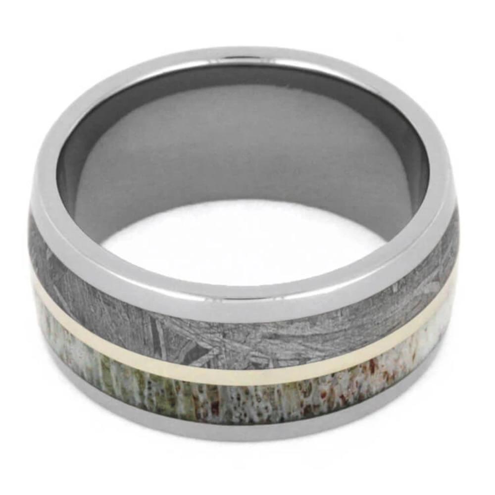 Antler And Meteorite Ring With White Gold Pinstripe-1440 - Jewelry by Johan