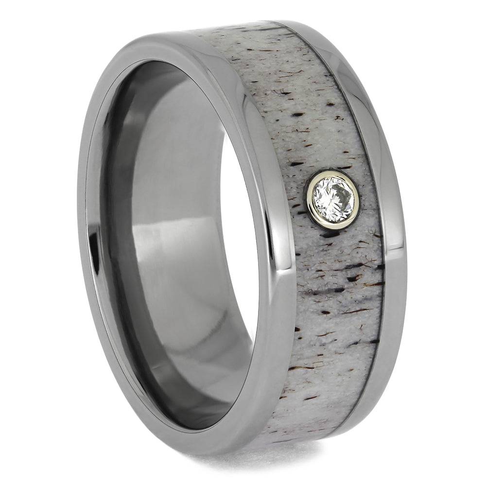 Deer Antler Wedding Band With Bezel Set Diamond Jewelry By Johan   4804E 