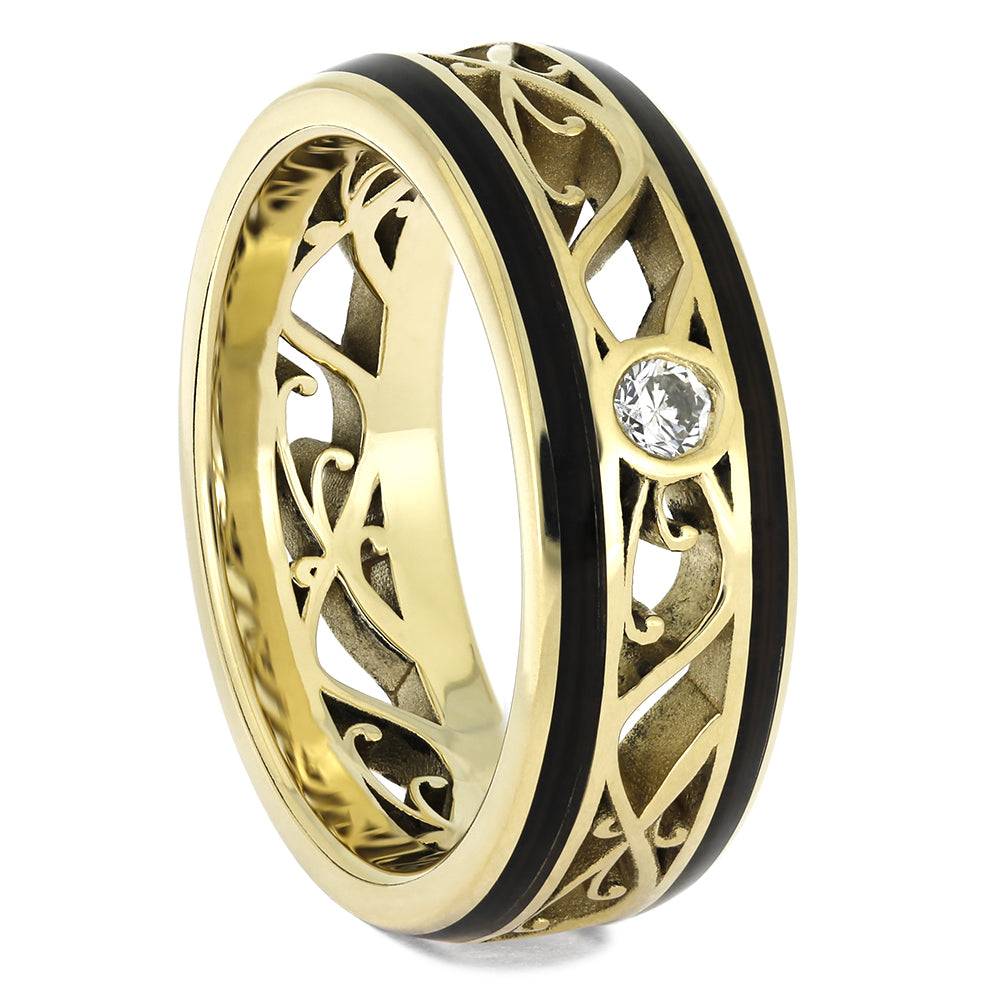 Golden Diamond Wedding Band with Blackwood