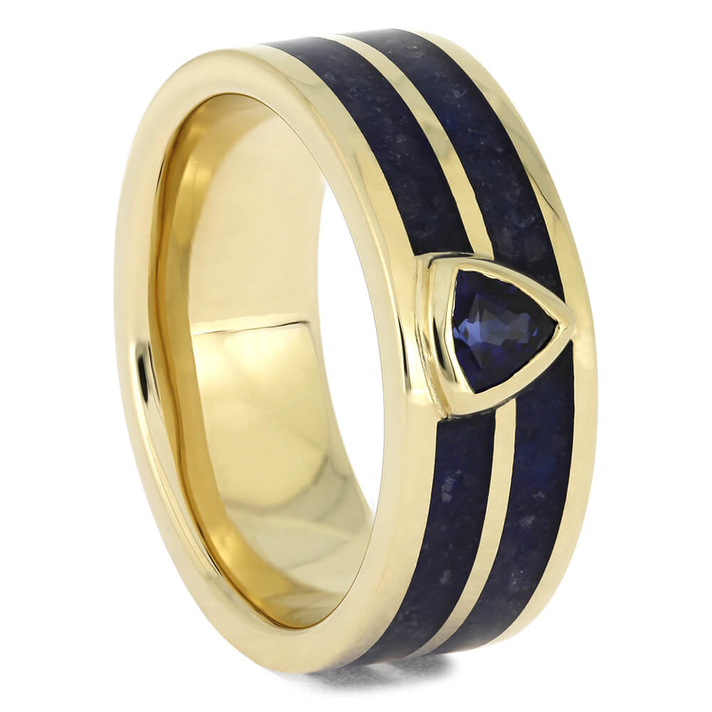 Blue Sapphire and Yellow Gold Wedding Bands