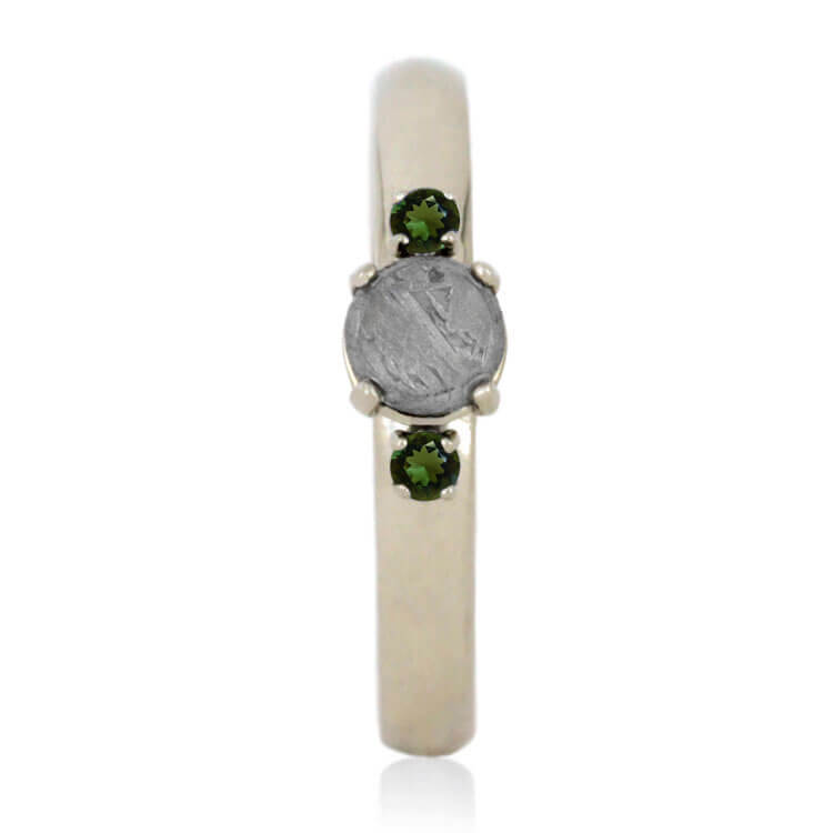 Meteorite Stone Engagement Ring With Moldavite Accents, White Gold Ring-2635 - Jewelry by Johan