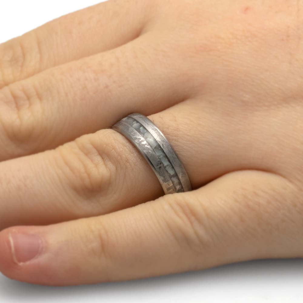 Meteorite and Pearl Wedding Band