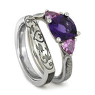 White Gold Wedding Ring Set with Amethyst, Pink Sapphire, Meteorite-1691 - Jewelry by Johan