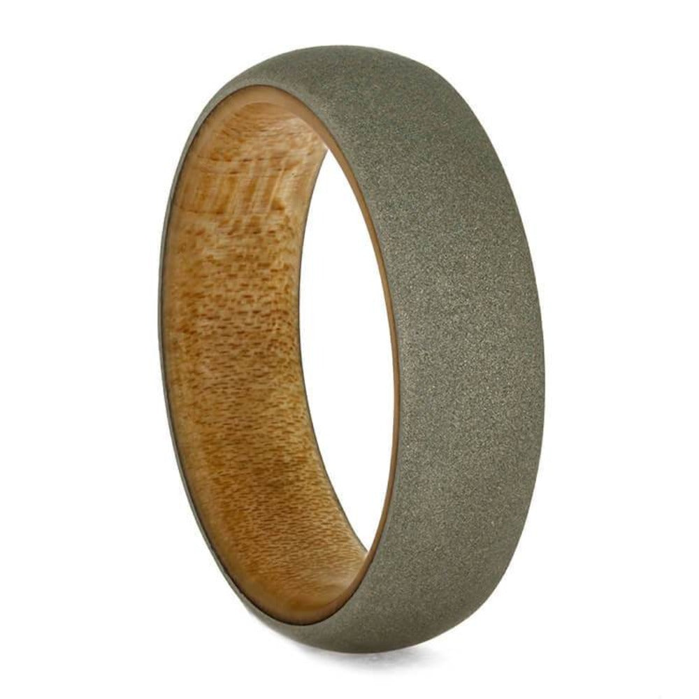Sandblasted White Gold Ring, Wedding Band With Bamboo Wood Sleeve-3716 - Jewelry by Johan