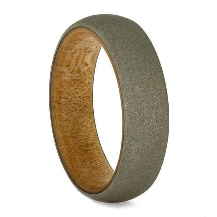 Sandblasted White Gold Ring, Wedding Band With Bamboo Wood Sleeve-3716 - Jewelry by Johan