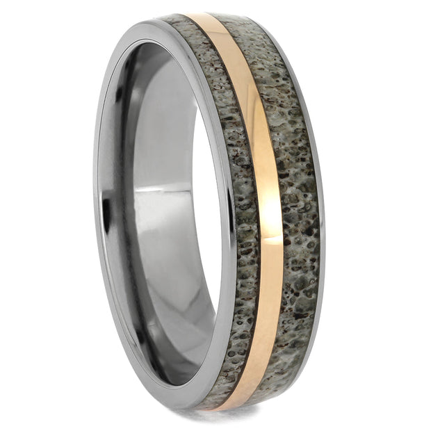 Antler Wedding Band With Gold Pinstripe