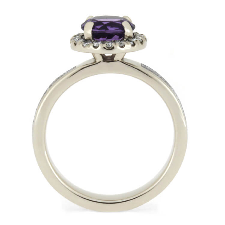 Amethyst Engagement Ring, White Gold Halo Ring With Meteorite-2590 - Jewelry by Johan