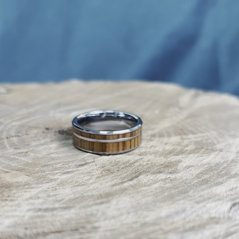 Tungsten & Honduran Rosewood Wedding Band With Pinstripe