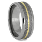 Authentic Meteorite Wedding Band with Polished Gold Pinstripe - Jewelry by Johan