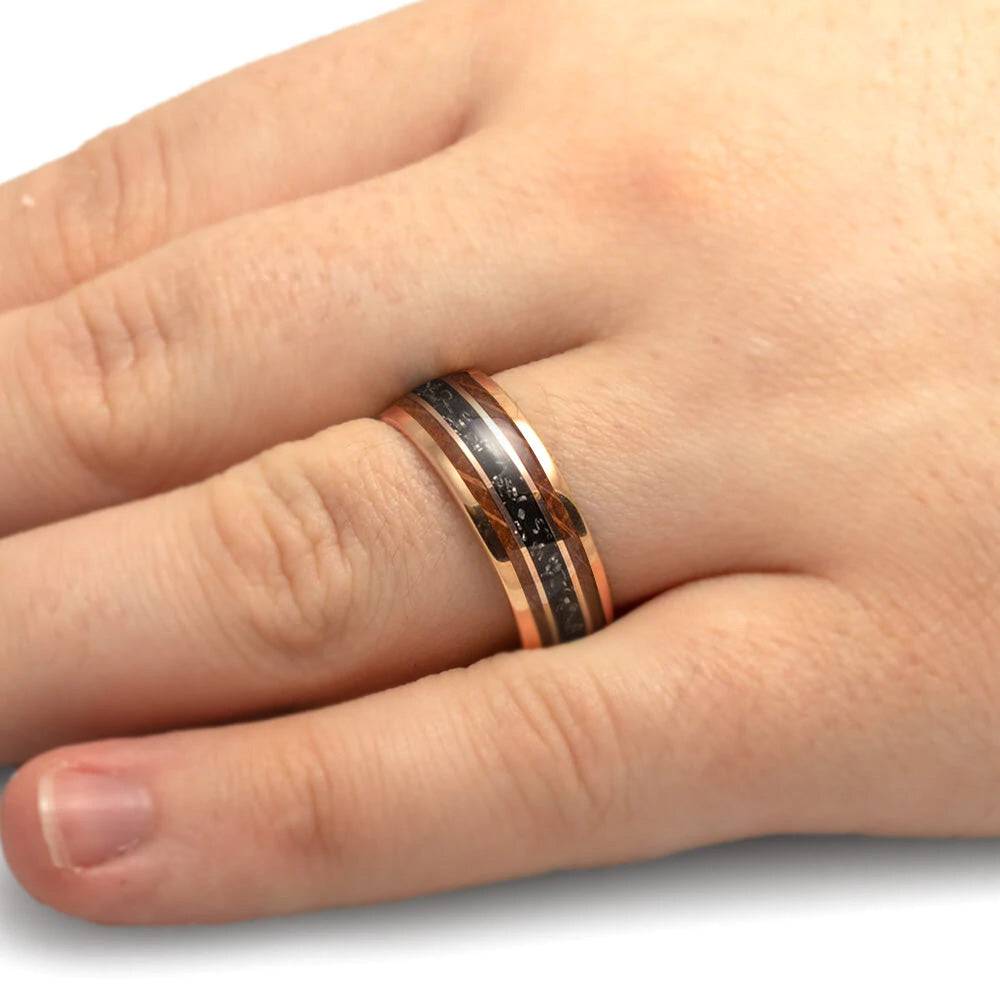 Rose Gold Men's Wedding Band On Men's Hand