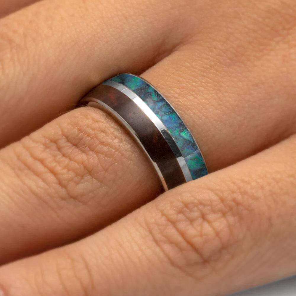 Opal & Ruby Redwood Men's Wedding Band - Jewelry by Johan