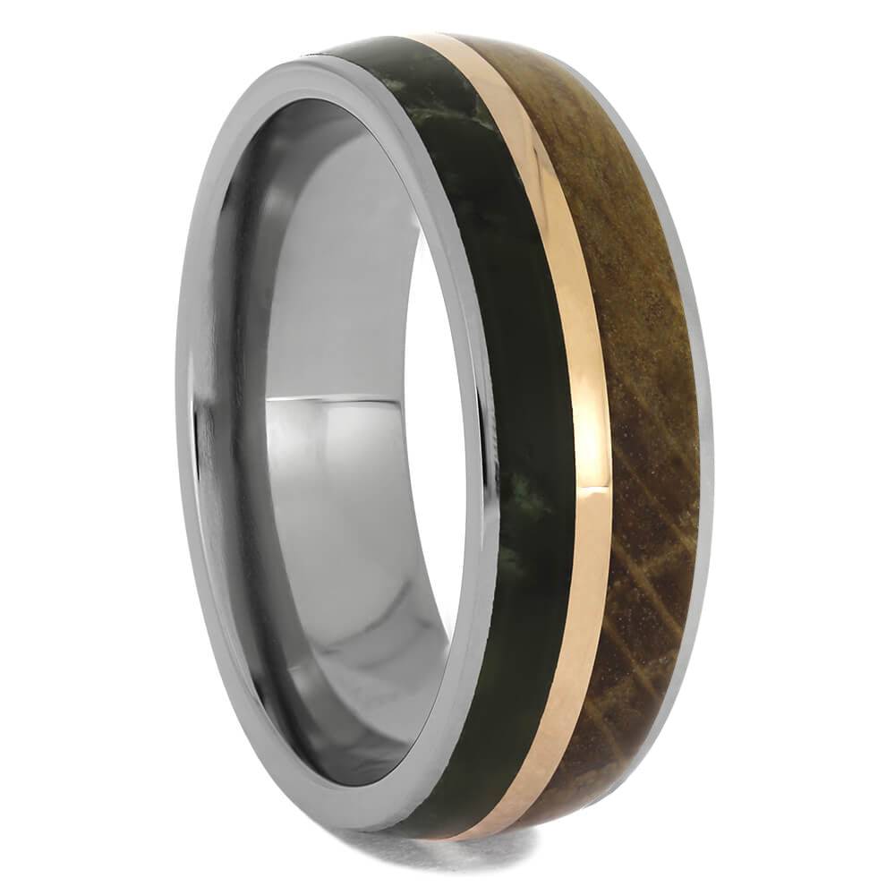 Jade & Whiskey Barrel Oak Wood Ring With Gold Pinstripe - JBJ