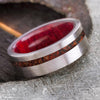 Dinosaur bone men's wedding band with wood interior and brushed finish