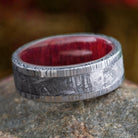 Damascus Steel & Meteorite Ring With Wood Inside