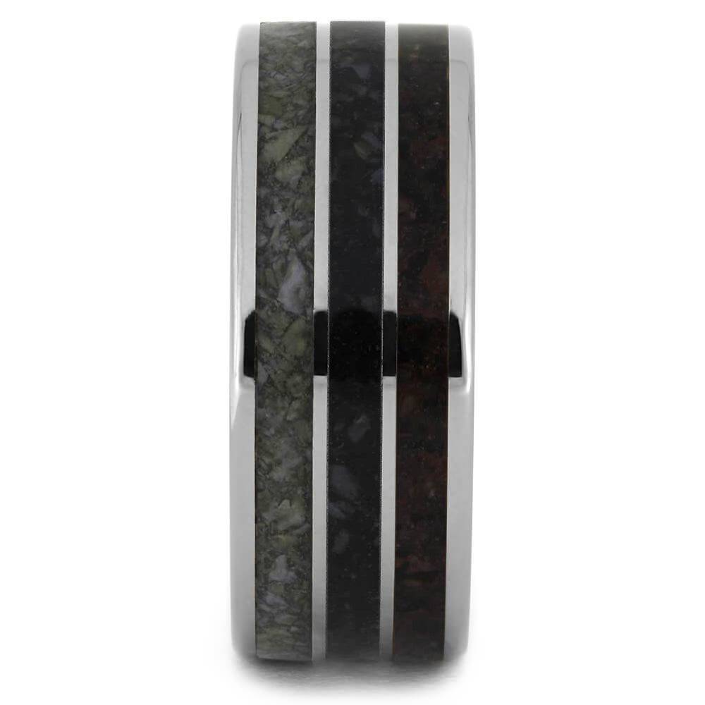 Three Inlay Men's Wedding Band With Dinosaur Bone - Jewelry by Johan