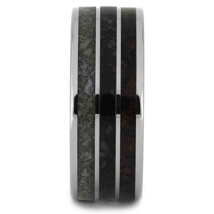 Three Inlay Men's Wedding Band With Dinosaur Bone - Jewelry by Johan