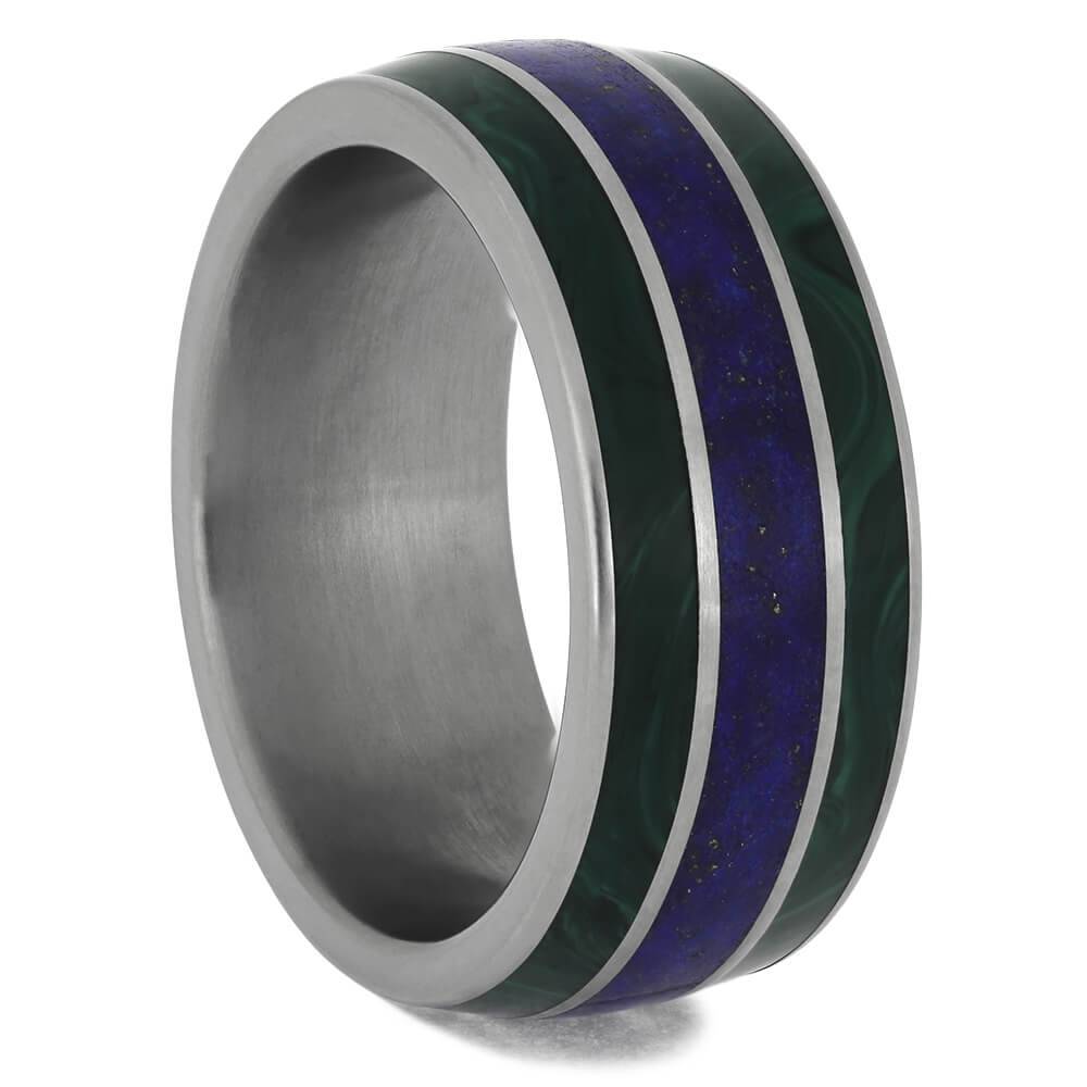 Malachite and Lapis Ring in Titanium