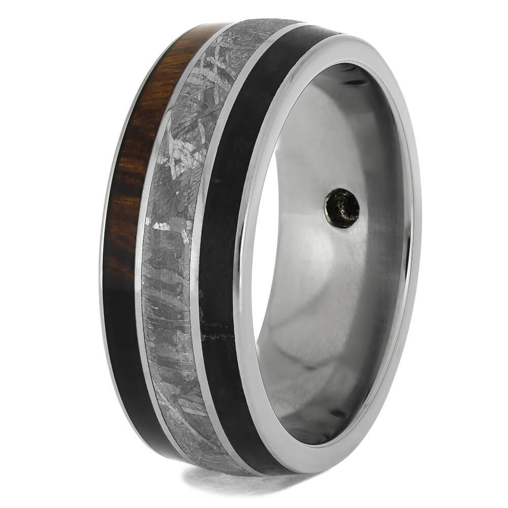 Black Diamond Men's Wedding Band With Meteorite & Obsidian - Jewelry by Johan