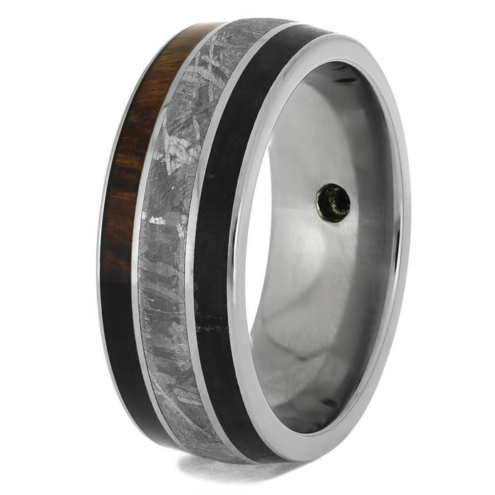 Black Diamond Men's Wedding Band With Meteorite & Obsidian - Jewelry by Johan