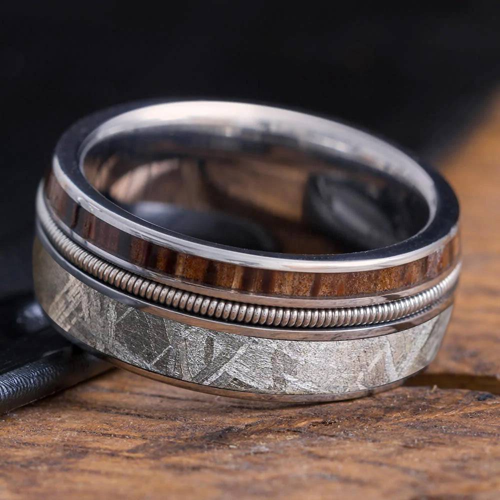 Guitar String Ring With Meteorite
