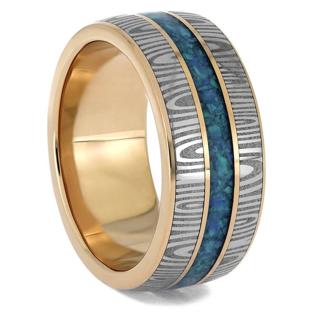 Damascus and Opal Ring in Rose Gold