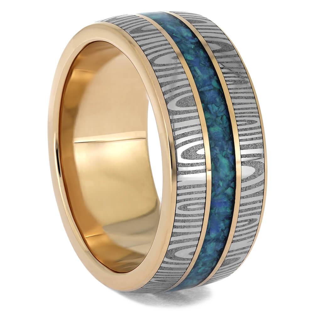 Damascus and Opal Ring in Rose Gold