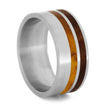 Wood Striped Ring with Redwood and Gold Box Elder Burl in Titanium-1143 - Jewelry by Johan