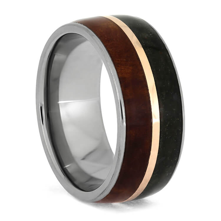Wood and Dinosaur Bone Wedding Band With Rose Gold-3689 - Jewelry by Johan