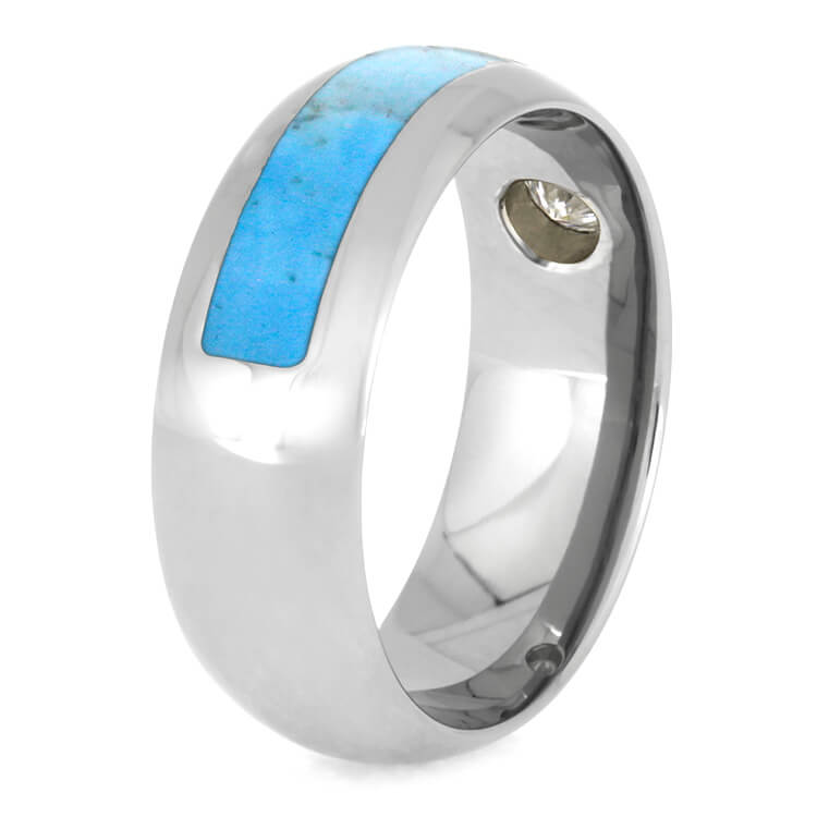 Mens Asymmetrical Turquoise Ring With Moissanite, Titanium-3478 - Jewelry by Johan