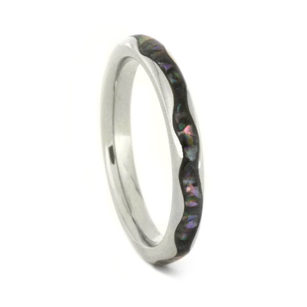 Abalone Wedding Band Set In White Gold and Titanium