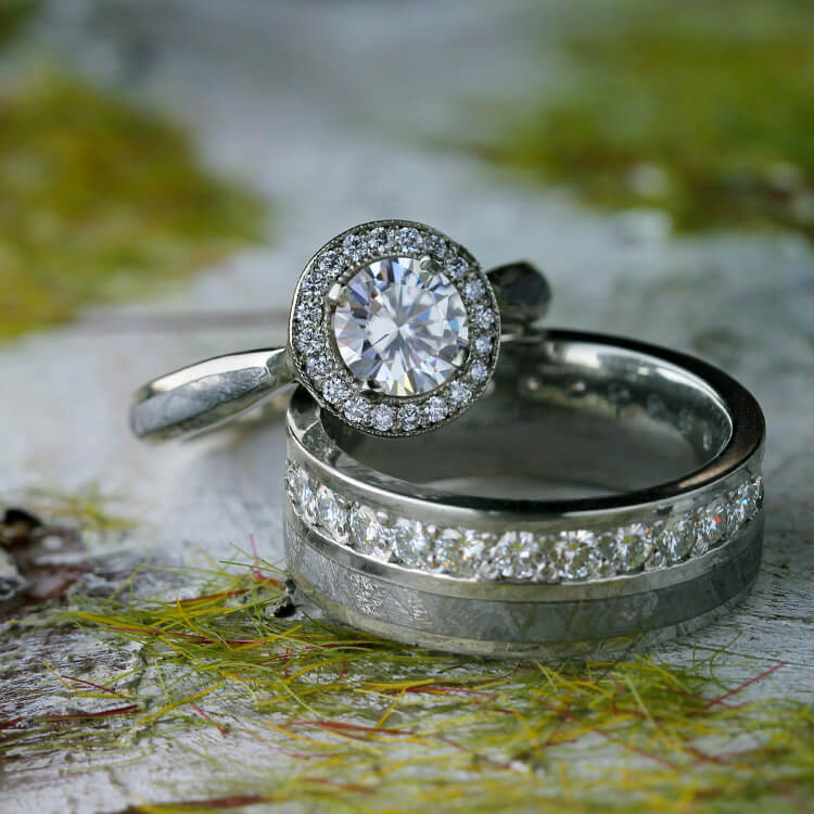 Meteorite Wedding Ring Set
